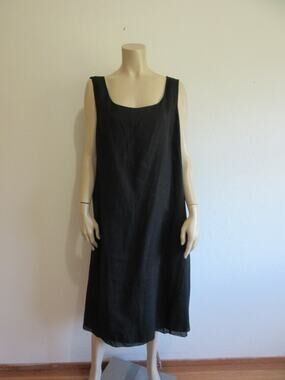 EILEEN FISHER Black 2X Shift Sleeveless Square Neck Irish Linen Midi Dress-JB1